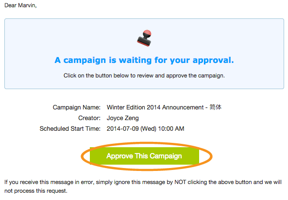 Click the [Approve This Campaign] button