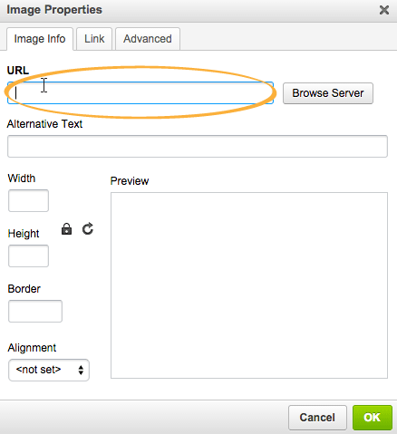 Copy and paste the link of the image in the [URL] field