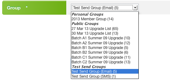 Select which [Test Send Group] you want to add the contacts